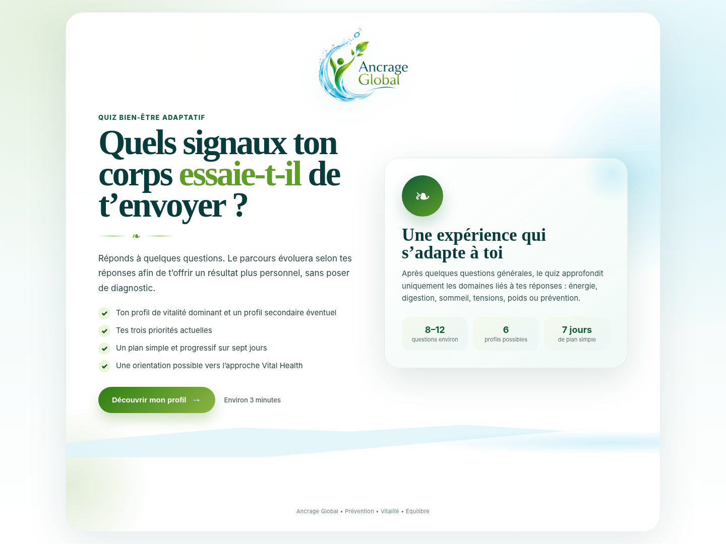 Aperçu du quiz bien-être adaptatif Ancrage Global